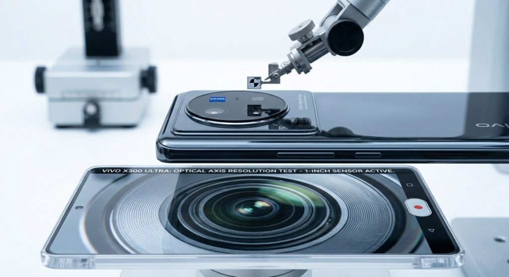 A dynamic night shootout on a neon-lit Tokyo street. A photographer holds the DSLR (from image 0) capturing the motion of a dancer. Below it, the Vivo X300 Ultra is mounted on a small tripod, its screen displaying a bright, stabilized, near-instant processed preview of the same scene.