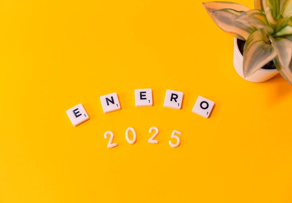 top add ons your 2025 - Scrabble tiles spelling 'Enero 2025' on a vibrant yellow background with a plant.